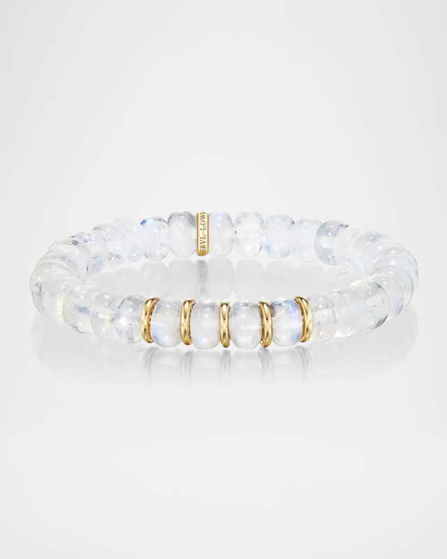Rainbow Moonstone Bead Bracelet with 14K Yellow Gold Rondelles